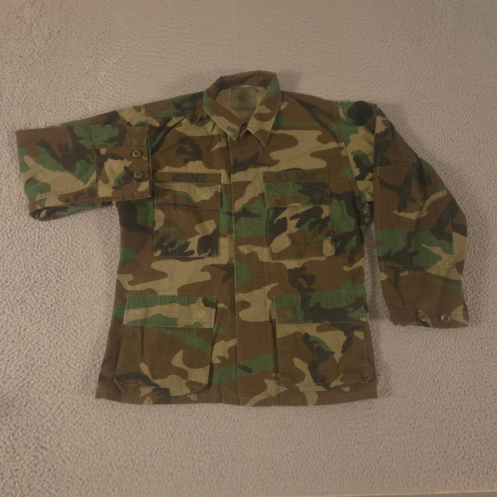VINTAGE Military Jacket Mens Small Short Camo Woodland Ripstop 80s Army American